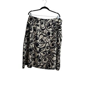 TALBOTS Pure Silk Skirt Size 22W Petite Pleated Lined Side Zip Beige/Black Print